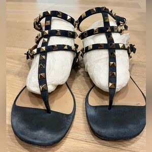 Valentino Rockstud Flat Velvet Sandal